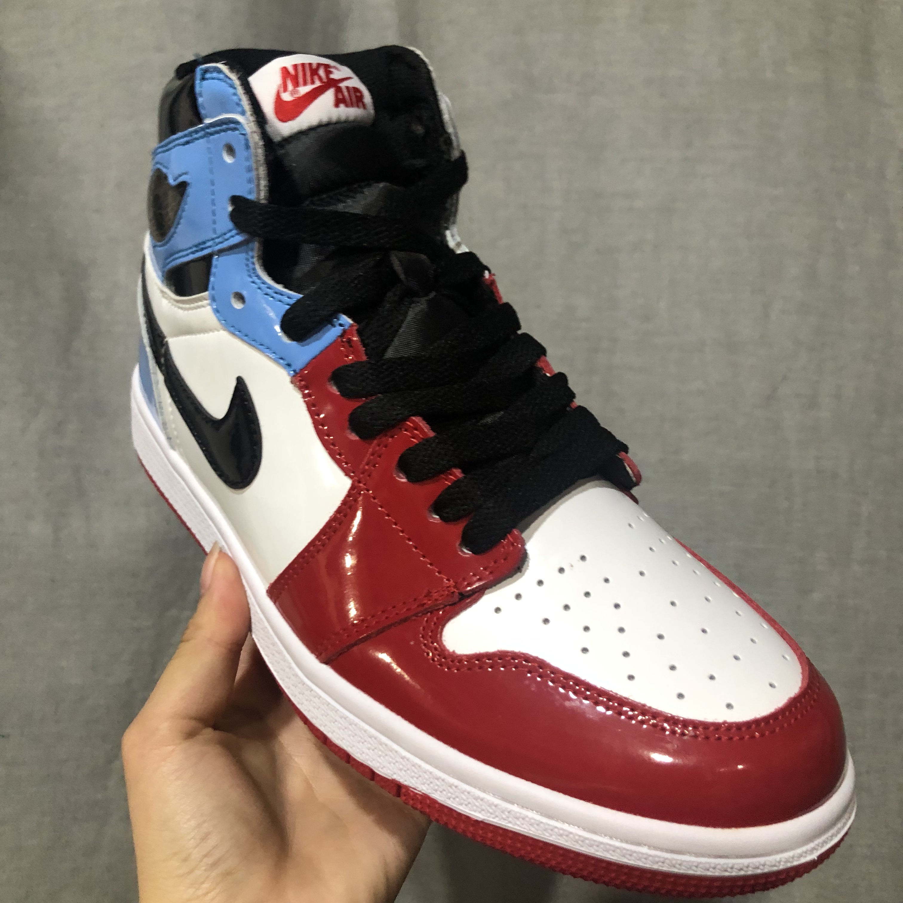2019 Men Jordan 1 Retro Patent Leather Red Blue Black White Shoes
